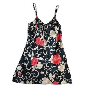 Vtg Inner Most Women’s Slip Dress Medium Black Floral Satin Coquette Y2K